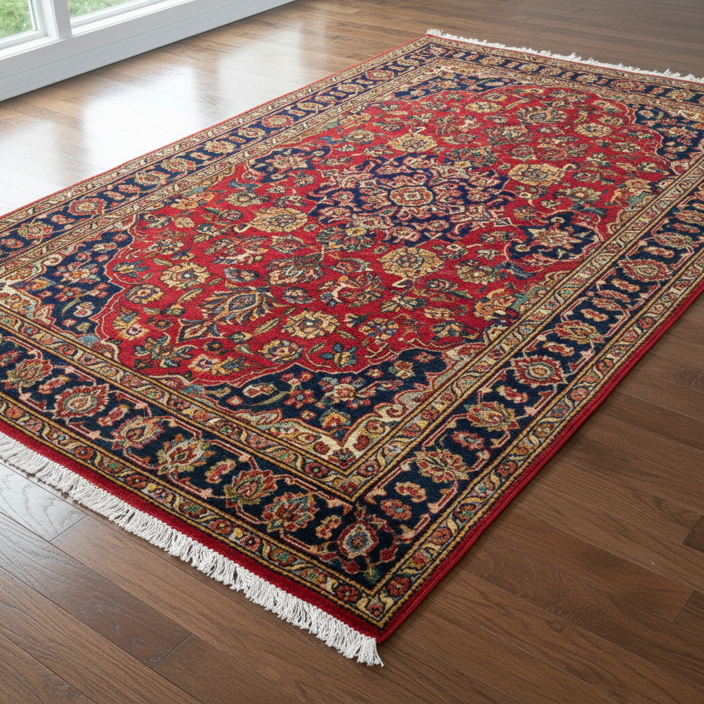 Vibrant Persian rug with rich colours restored after professional cleaning