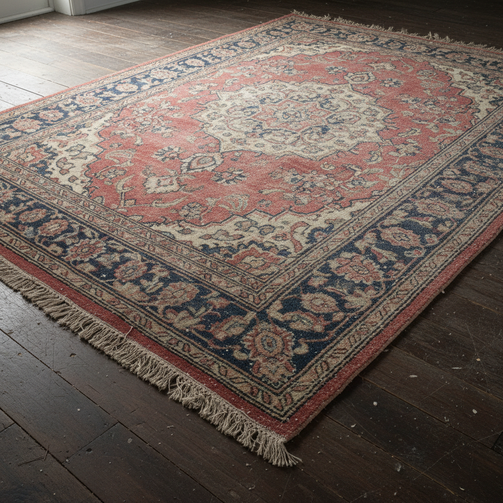 Faded dusty Persian rug before professional cleaning