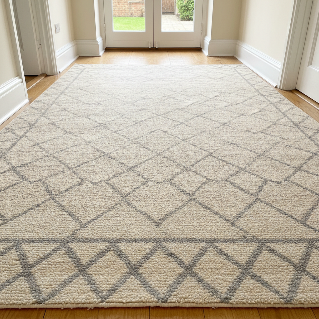 Clean bright wool rug with refreshed fibres after professional cleaning