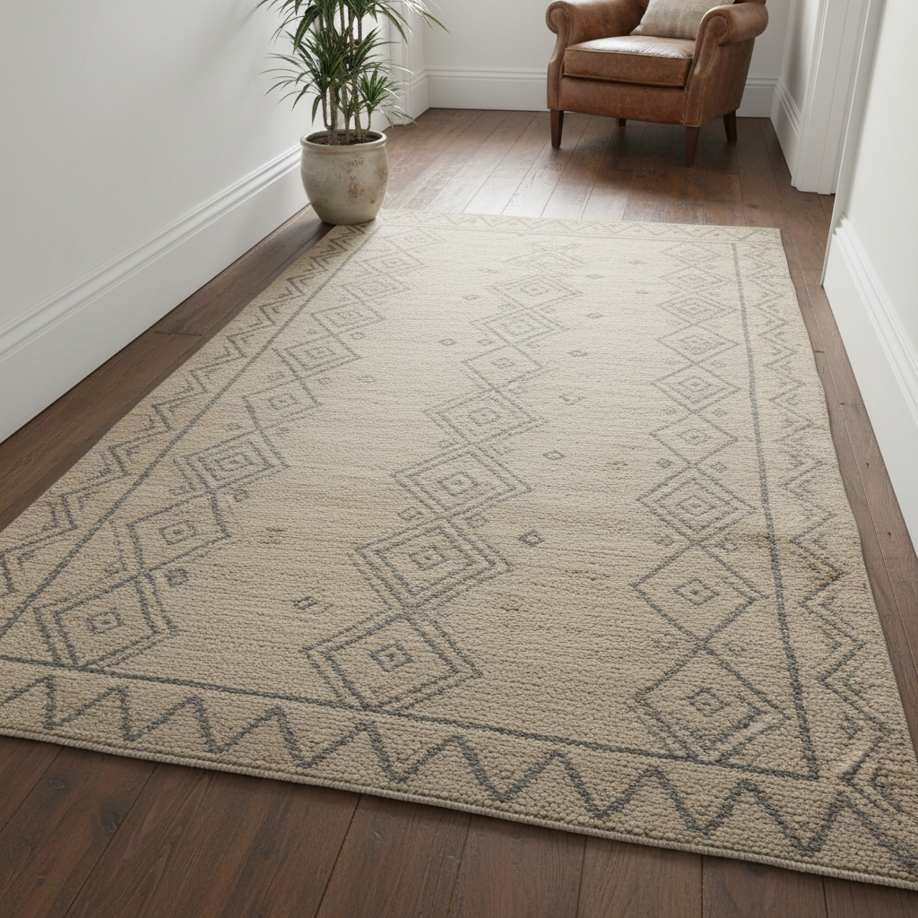 Dull matted wool rug with ground-in dirt before professional cleaning